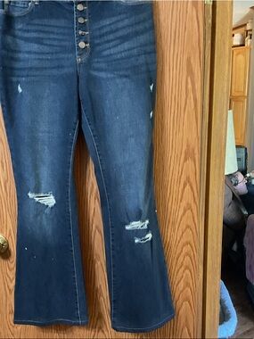 True Craft Dark Blue Distressed Wide-Leg Jeans